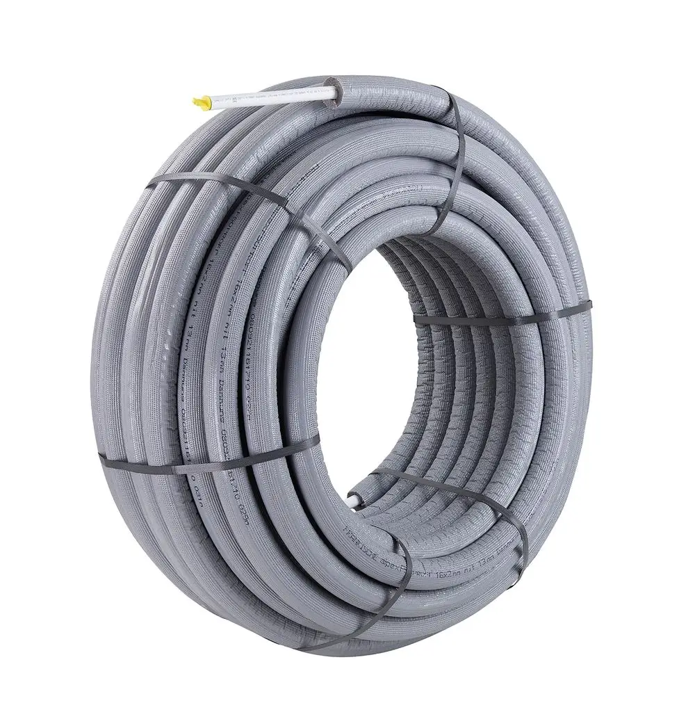 Graue Rohrrolle, gebündelt, von Fränkische. Material für Verrohrungen, sorgfältig aufgerollt und fixiert. Ideal für Installationen in verschiedenen Anwendungen.
